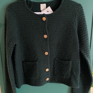 Women's Joie Dark Green Sweater with Gold Buttons Christmas Cardigan
